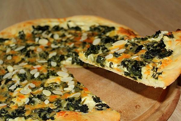 Spinach Pizza with Feta and Ricotta Cream