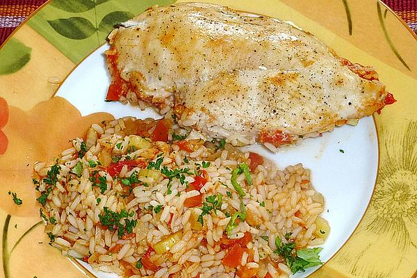 Stuffed Chicken Breast Fillets on Tomato Rice