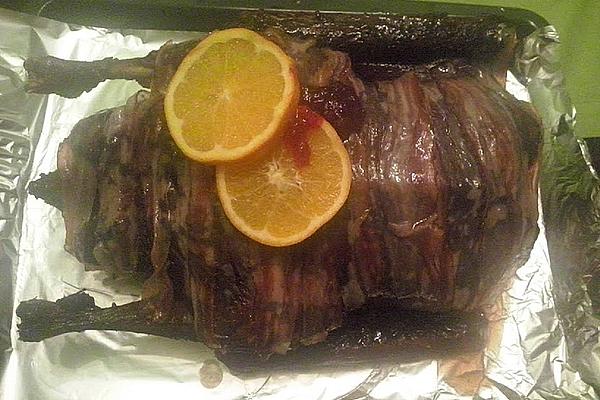 Stuffed Goose Wrapped in Honey and Bacon