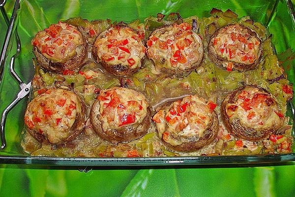 Stuffed Mushrooms on Leek Vegetables