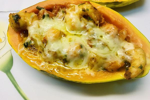 Stuffed Papaya with Scampi