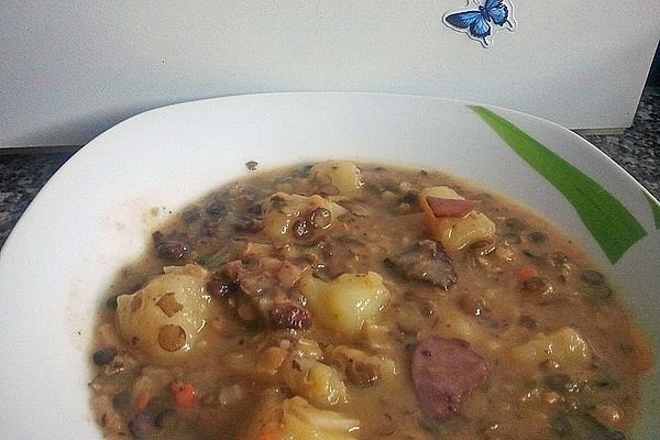 Sweet and Sour Lentil Stew with Black Pudding