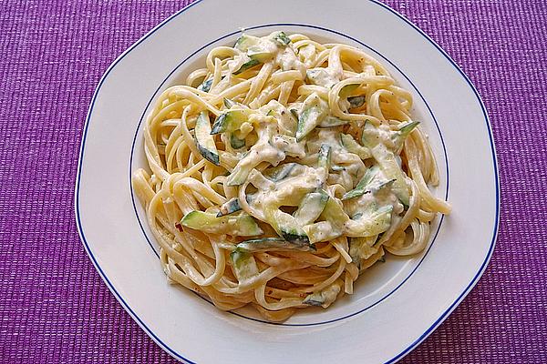 Tagliatelle in Spicy Sauce with Zucchini Strips