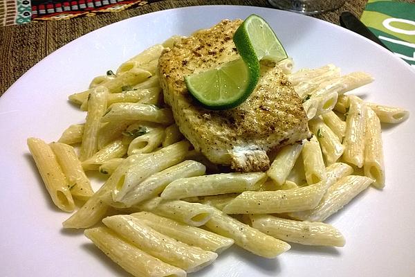 Tagliatelle with Lime Sauce and Halibut Fillet