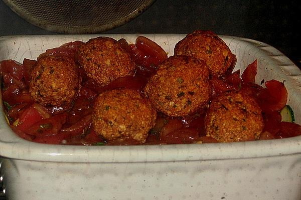 Tofu Balls on Tomato – Zucchini Bed