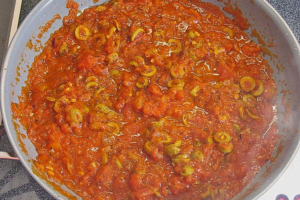Tomato Sauce with Sheep Cheese and Olives