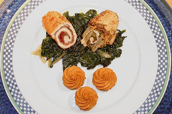 Turkey Involtini with Two Fillings and Fresh Spinach