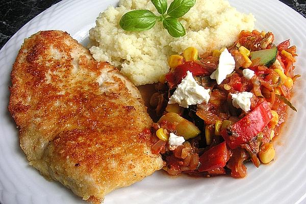 Turkey – Parmesan – Schnitzel with Feta – Vegetable Pan