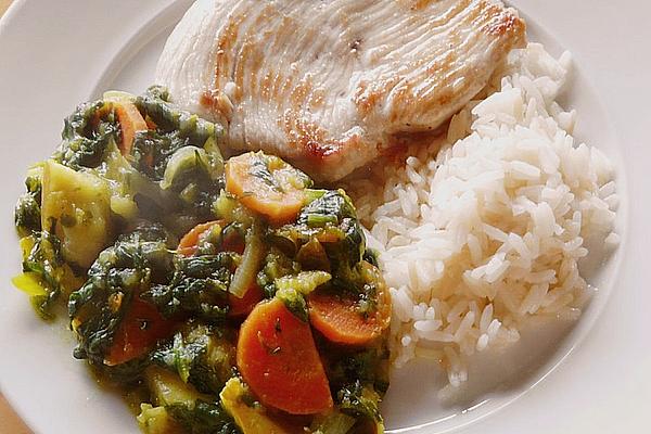 Turkey Schnitzel with Apple Curry Vegetables