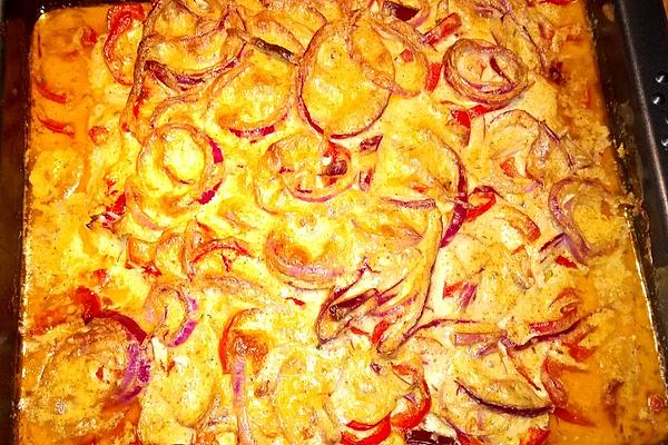 Turkey Schnitzel with Bell Pepper and Onion Topping