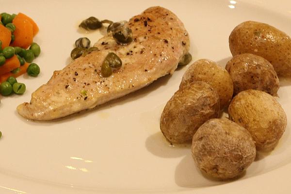 Veal Schnitzel in Creamy White Wine Sauce with Capers
