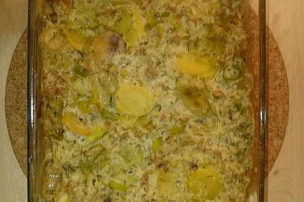 Vegan Leek Potato Bake with Soy Mince