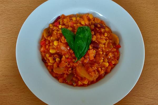 Vegan Stew with Red Lentils, Kidney Beans and Potatoes