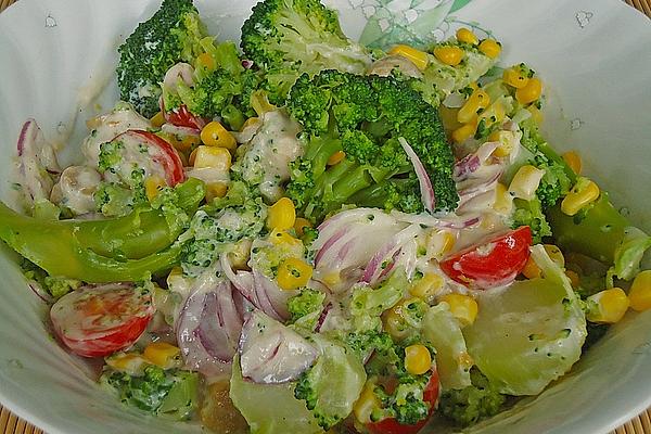 Vegetable Salad with Broccoli, Corn and Mushrooms