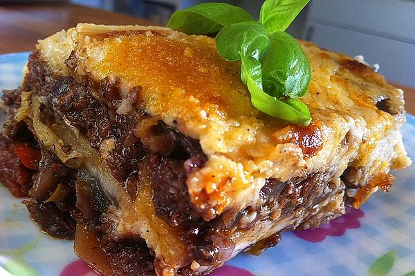 Vegetarian Moussaka on Walnut-mushroom-fennel Base with Parmesan Sauce