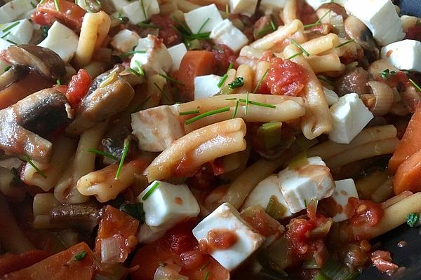 Vegetarian Noodle Pan with Sheep Cheese
