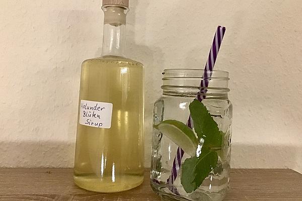 Water Flavored with Lime, Elderflower Syrup and Mint