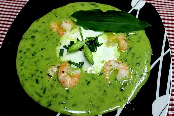 Wild Garlic Soup with Prawns