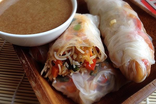 Winter Rolls with Brussels Sprouts and Peanut Dip