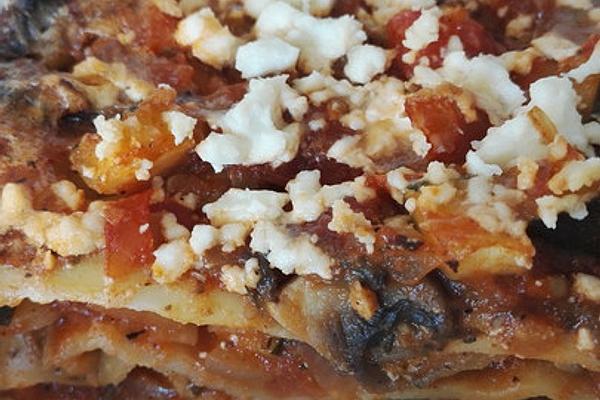 Zucchini Mushroom Lasagna with Feta Topping