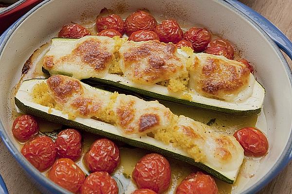 Zucchini Stuffed with Couscous and Gratinated