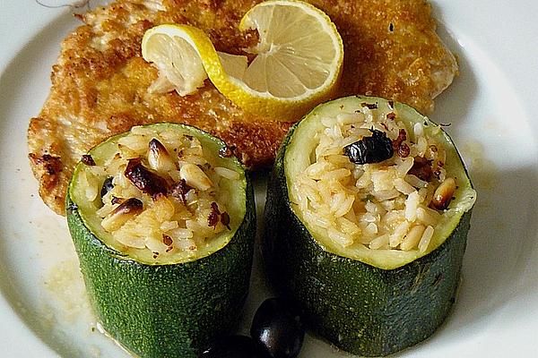 Zucchini Stuffed with Rice, Basil and Sun-dried Tomatoes