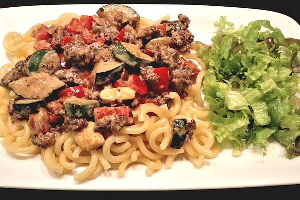 Zucchini Vegetables with Minced Meat and Noodles