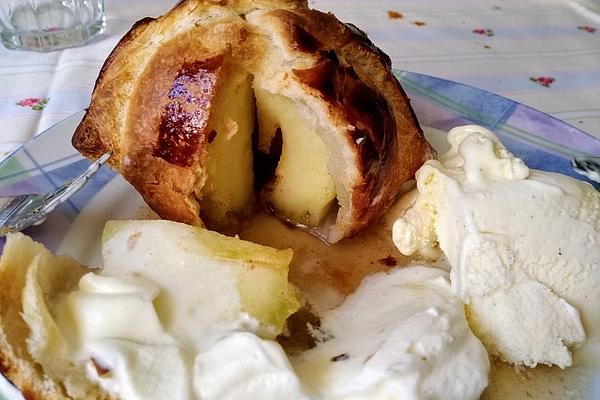 Apple Balls with Whipped Cream and Vanilla Ice Cream