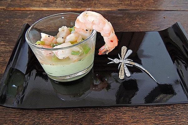 Avocado Caipi Cream with Shrimp Ceviche