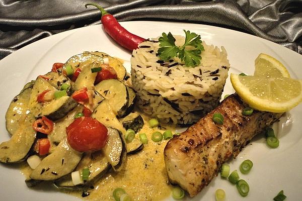 Cod in Hot – Sweet Tomato – Zucchini Sauce