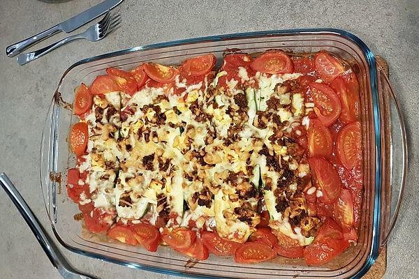 Gratinated Zucchini Boats with Feta and Mince