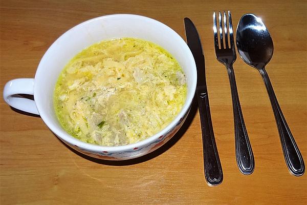 Hearty Chicken Soup with Meat, Noodles, Fried Potatoes and Eggs À La Didi