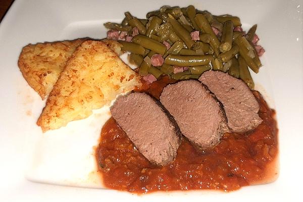 Lamb Salmon with Tomato Sauce and Bacon Beans