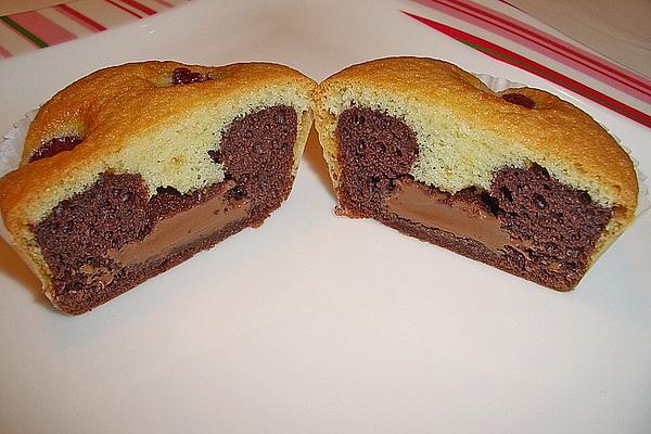 Marble Muffins with Cherries and Chocolate Core