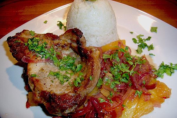 Pork Steaks with Pineapple, Onions and Chilli
