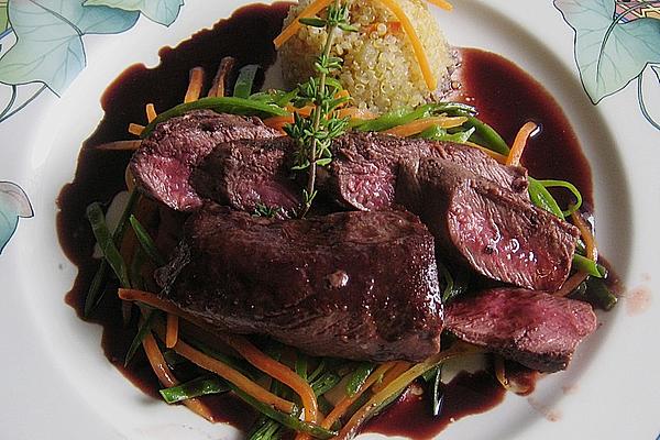 Saddle Of Hare Fillet on Carrot and Sugar Snap Straw