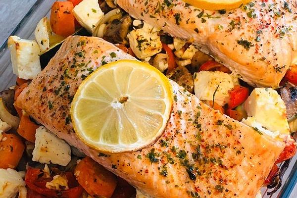 Salmon on Oven Vegetables