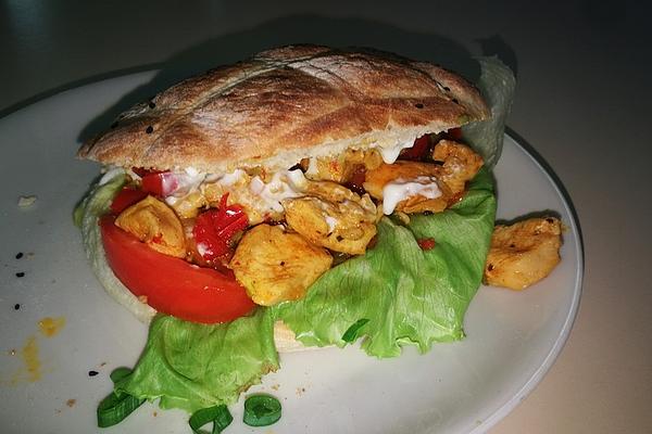 Sandwich Flatbread with Guacamole, Chicken Breast Strips and Paprika