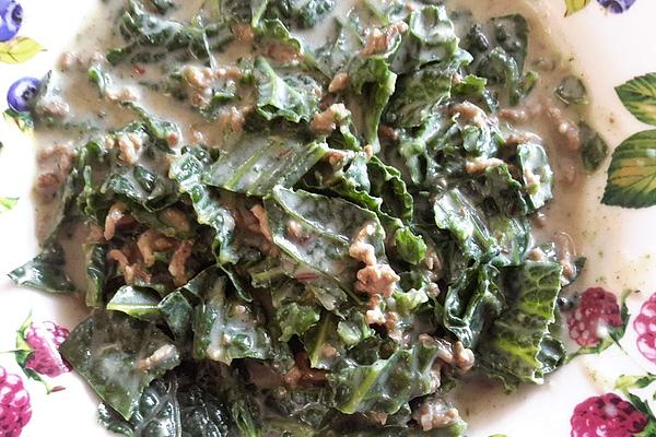 Savoy Cabbage with Yoghurt, Bacon and Onions, Mildly Spicy