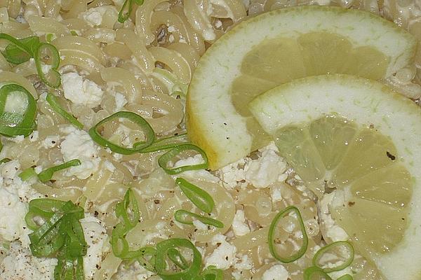 Spaghettini with Sheep Cheese and Spring Onions