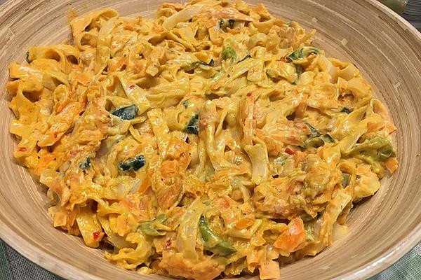 Vegetable Ribbon Noodles with Prawns